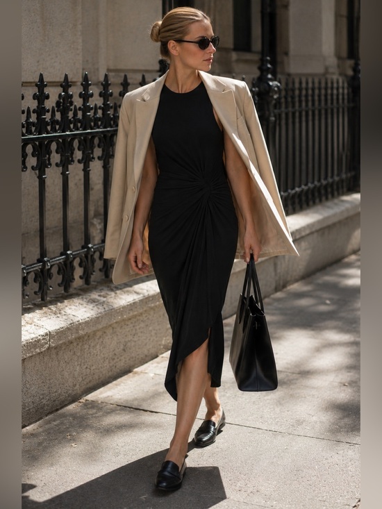 Express Dresses & Skirts - EXPRESS Black Asymmetrical Ruched Midi Sheath Dress Size M effortless versatile